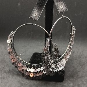 Sparkling Silver Sequin Hoop Earrings